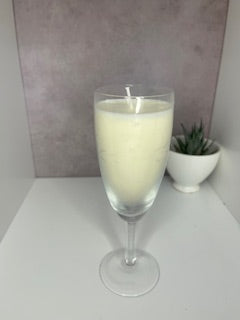 mint candle with glass carving on it