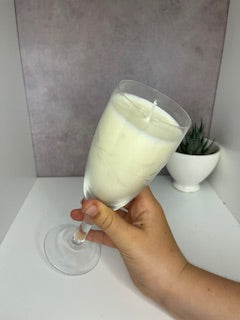 mint candle with glass carving on it